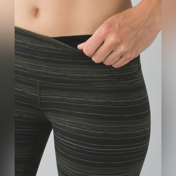 Lululemon Wunder Under Pant III Cyber Stripe Gator Green Black size 6 - Picture 4 of 9